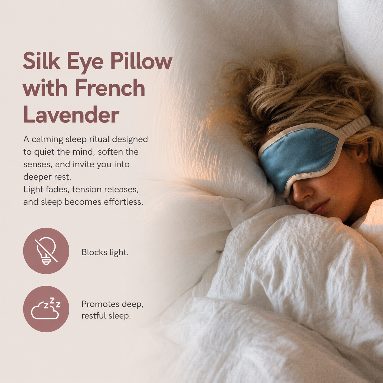 Silk eye pillow with French lavender for a calming sleep ritual