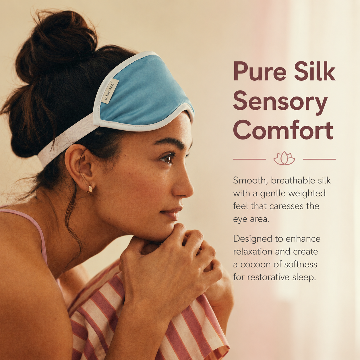 Pure silk sleep mask with gentle weighted sensory comfort