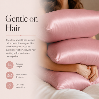 Ultra-smooth pillowcase surface designed to reduce tangles and frizz